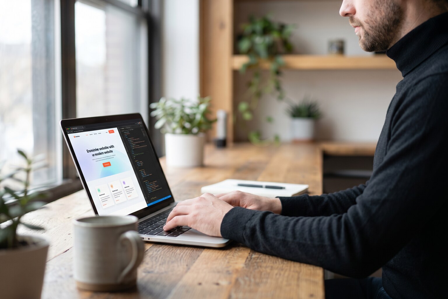 Web design studio workspace in West Palm Beach with a custom website on screen